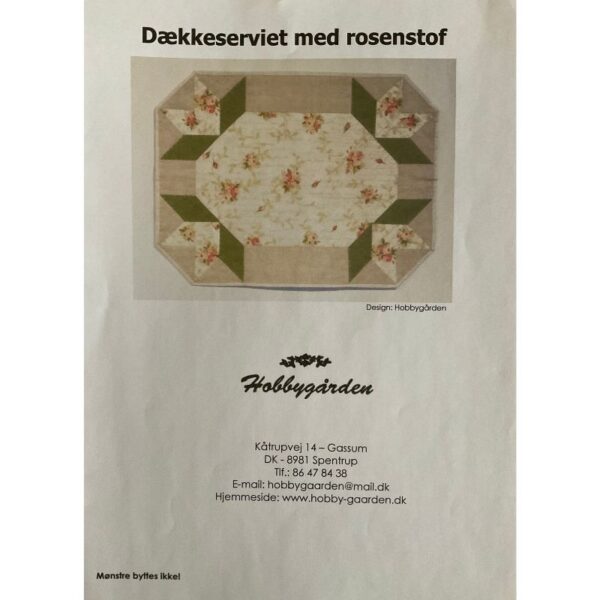Mønster - Hobbygården - Dækkeserviet med rosenstof - Håndsyning